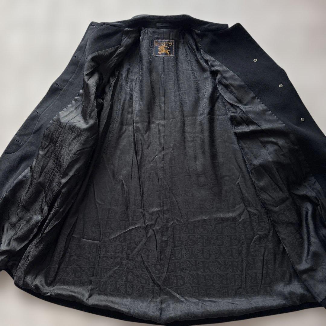 バーバリーズ【ホースロゴ金B】 ステンカラーＬ　黒　膝下丈　裏ロゴ総柄　アンゴラ