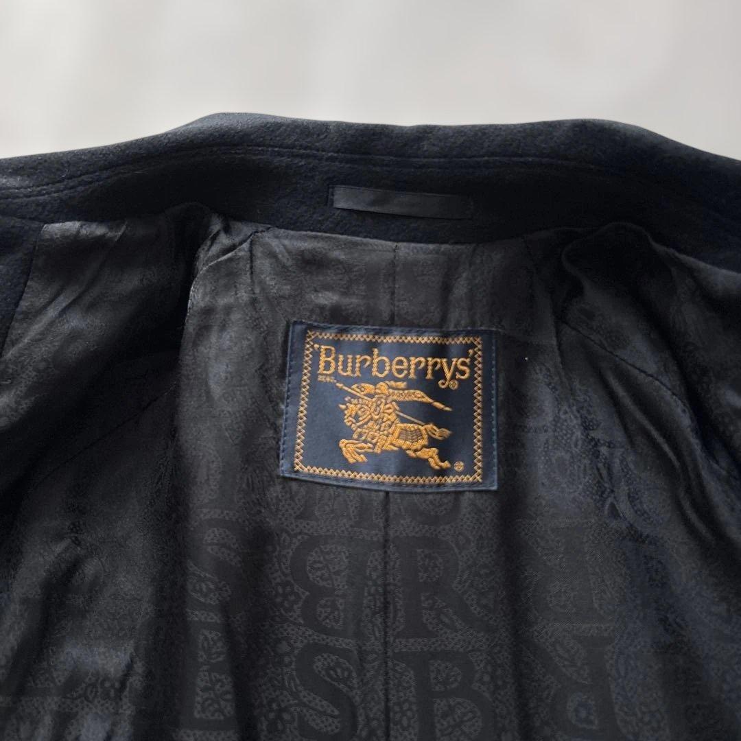バーバリーズ【ホースロゴ金B】 ステンカラーＬ　黒　膝下丈　裏ロゴ総柄　アンゴラ