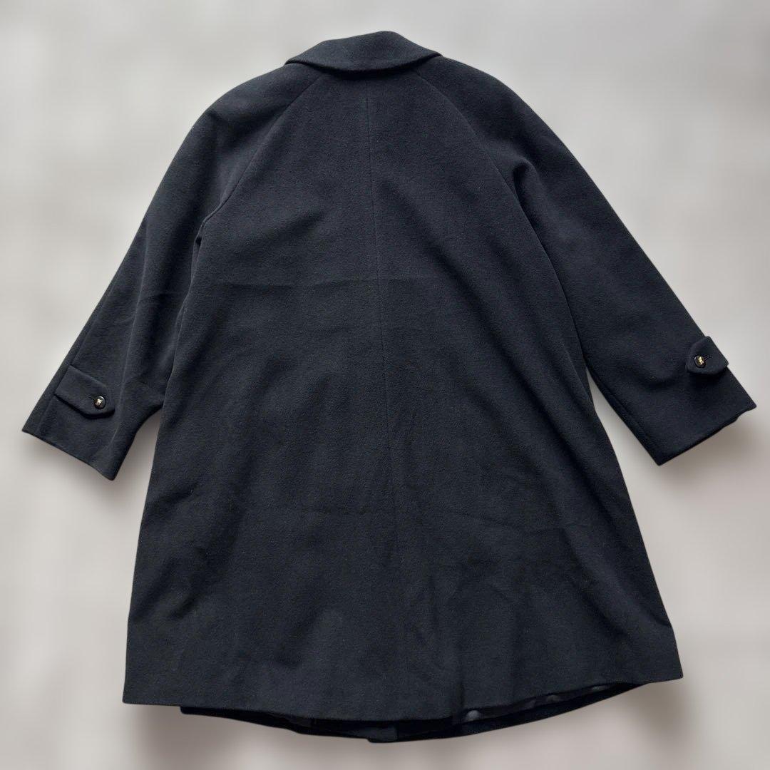 バーバリーズ【ホースロゴ金B】 ステンカラーＬ　黒　膝下丈　裏ロゴ総柄　アンゴラ