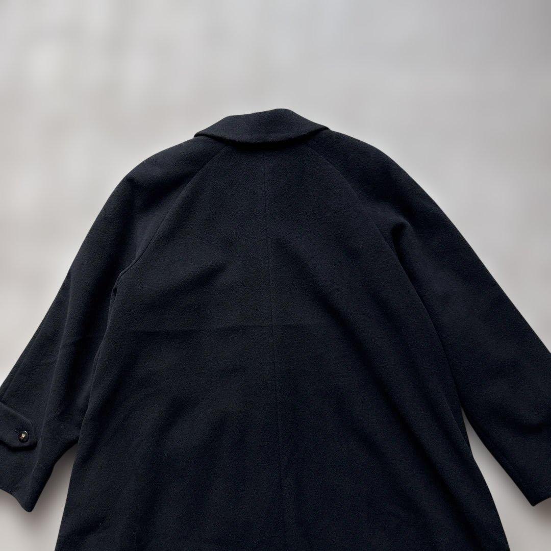 バーバリーズ【ホースロゴ金B】 ステンカラーＬ　黒　膝下丈　裏ロゴ総柄　アンゴラ