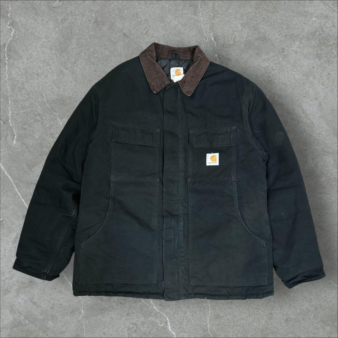 54]カーハート パッチロゴ ダック地 トラディッショナルコートジャケット古着