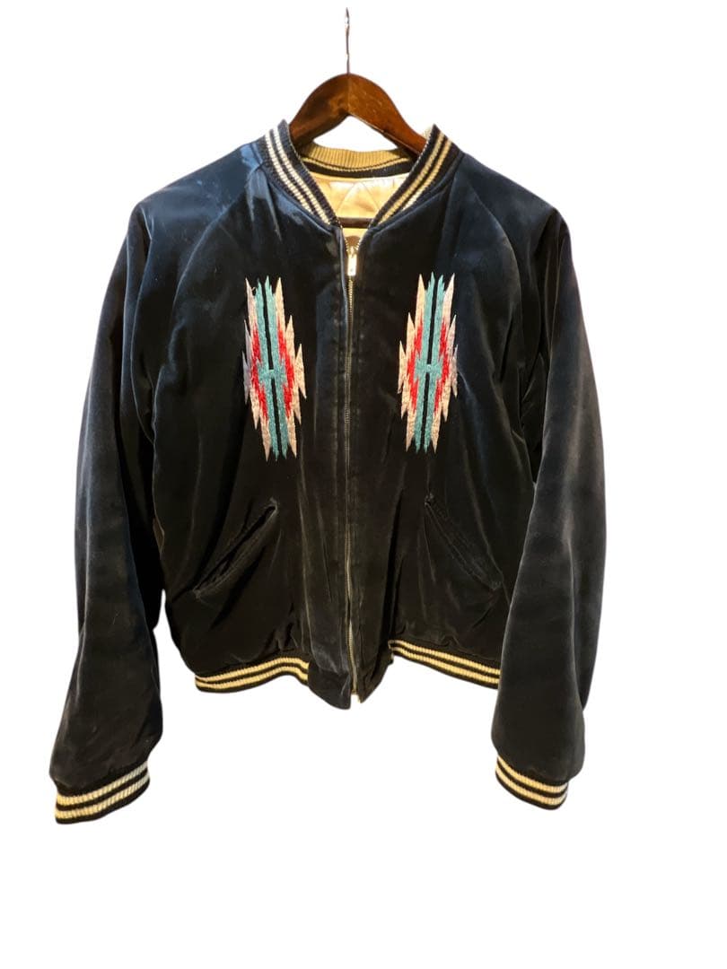 【希少】テーラー東洋×BEAMS ベロア スカジャン 黒×ゴールド ネイティブ柄