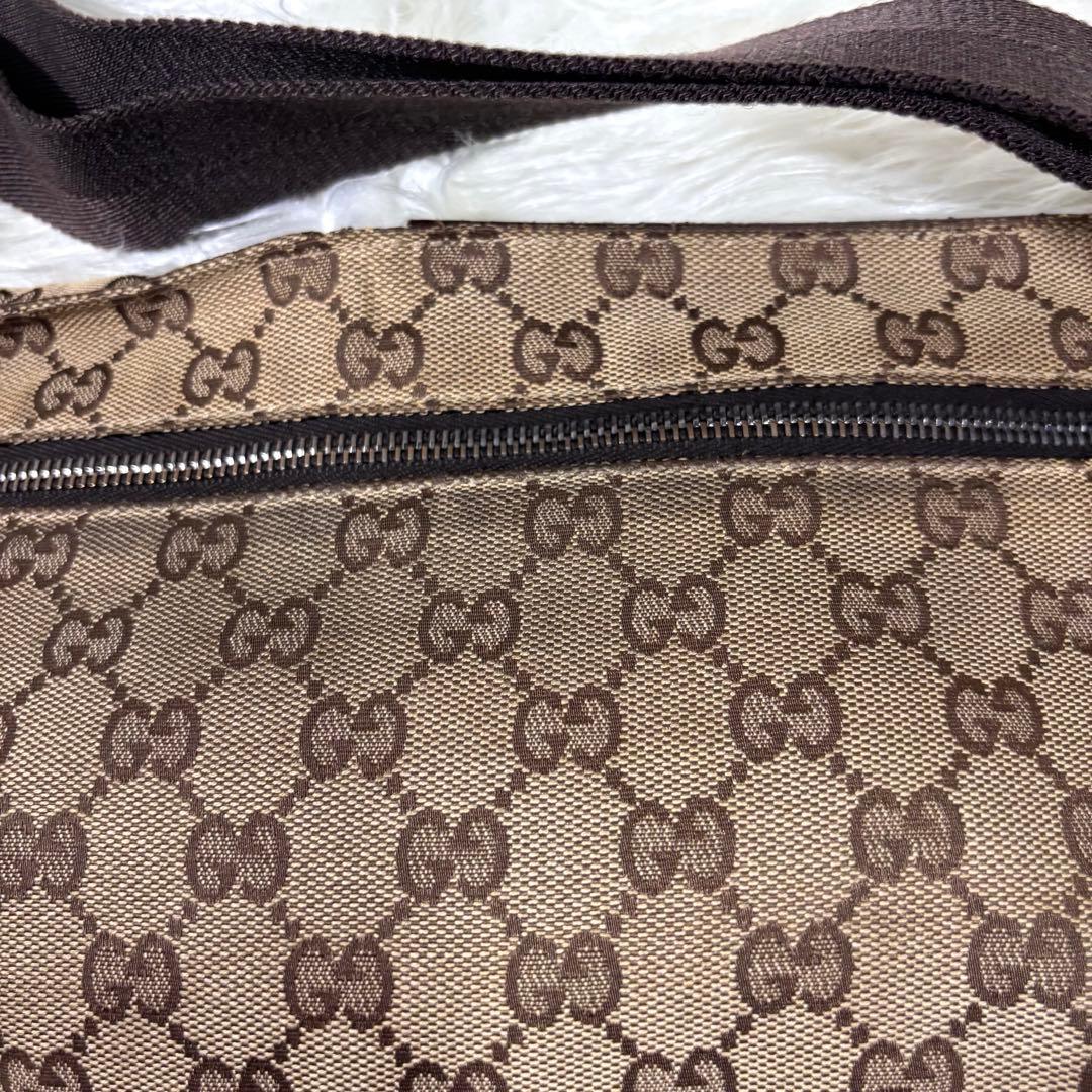 良品✨グッチ GGパターン ボディバッグ キャンバス レザー ブラウン