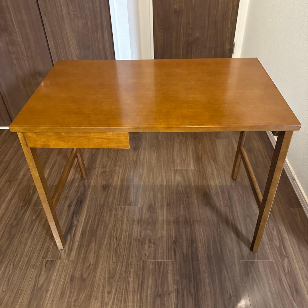 【カリモク60】デスク、引出し付き、ウォールナット色