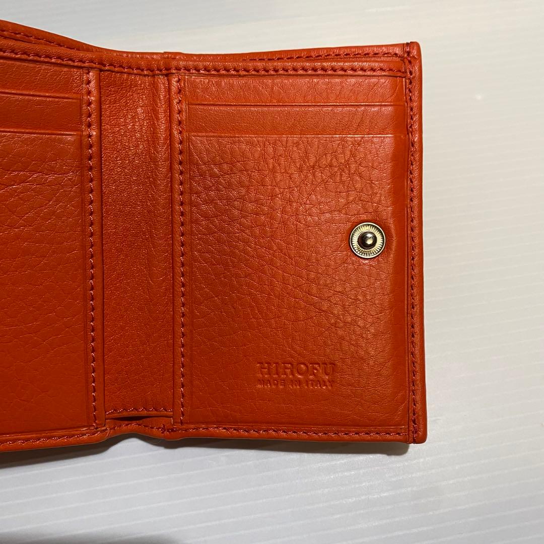 【極美品】HIROFU　3つ折財布　オレンジ シボ革　レザー