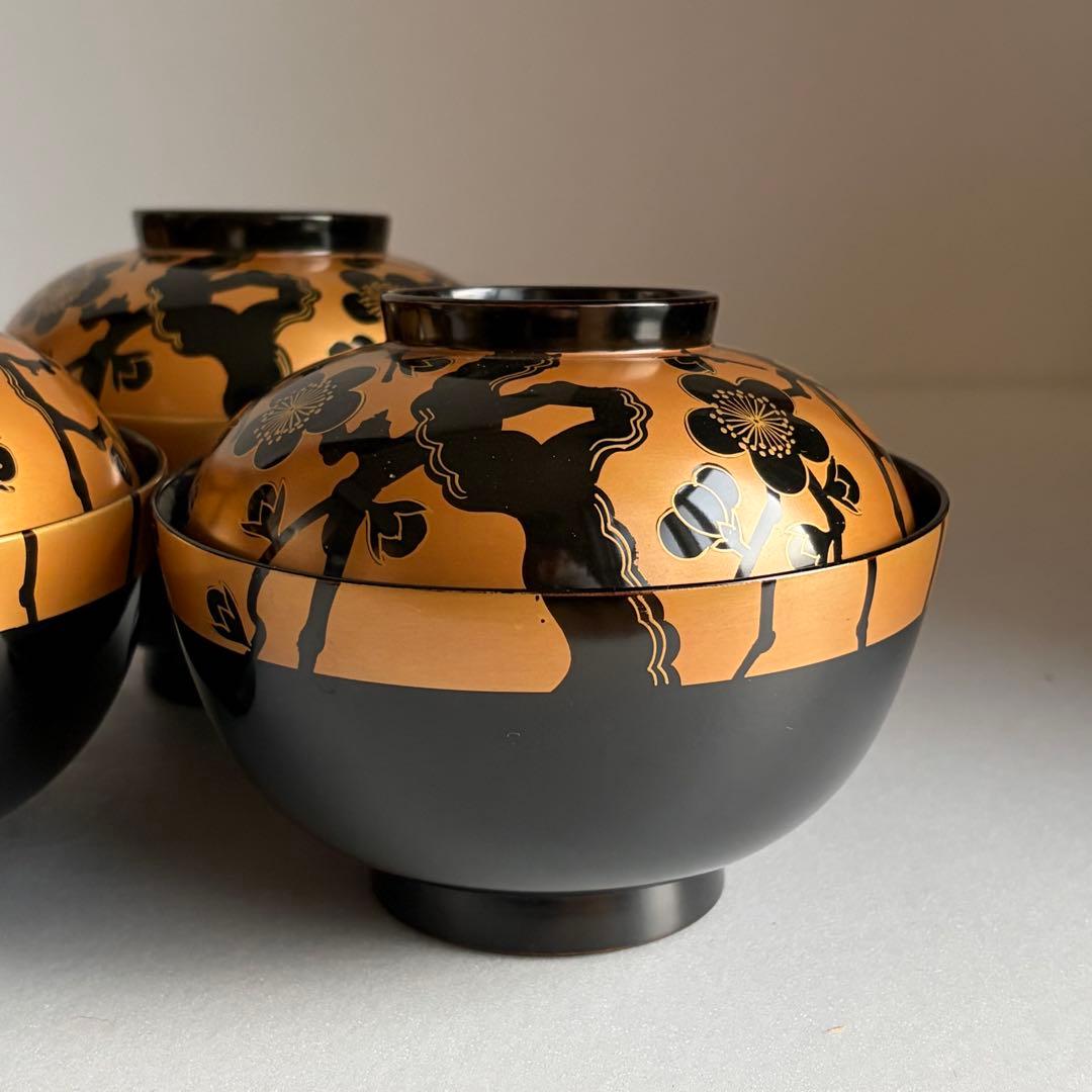 木製漆器　金蒔絵吸物椀五客　お椀　蓋付き椀　雑煮椀　お雑煮椀