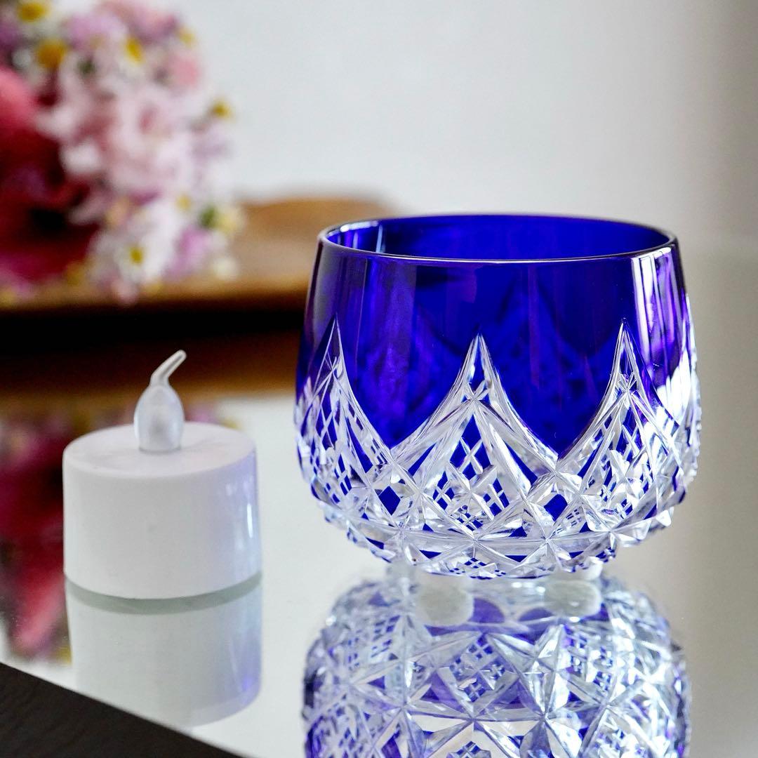 美品★希少オールドバカラBACCARAT コルベール ブルー色被せ 小物入れ A