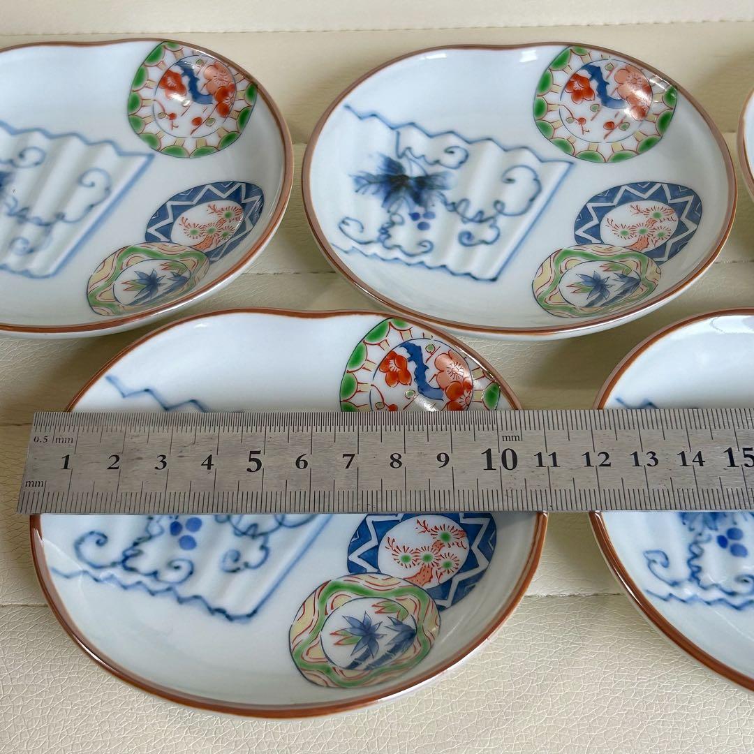 波佐見焼　林九郎窯　染付丸紋　小皿揃　5枚セット　豆皿　楕円皿　色絵　古伊万里