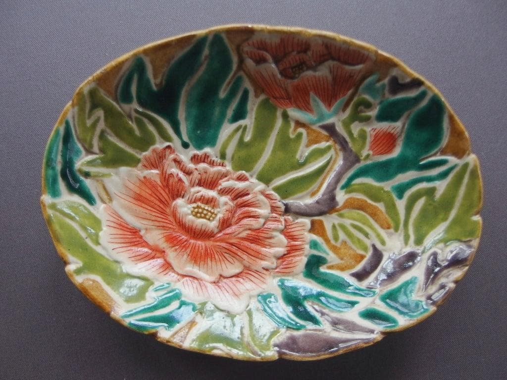 ♪骨董の器 時代物 古九谷 バルボティーヌを彷彿とさせる器オーバル 中皿