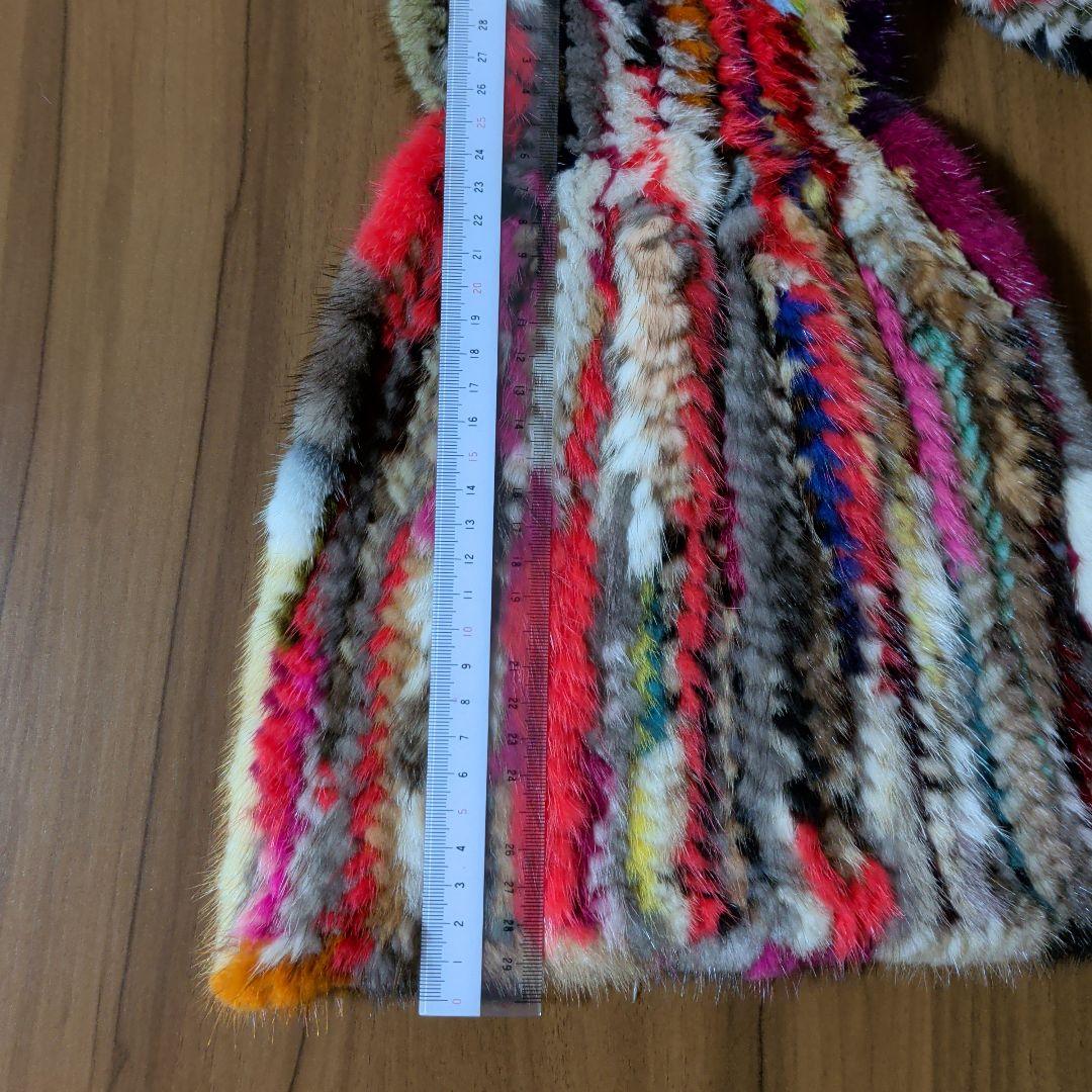 マフラー　ミンク　毛皮　リアルファー　編み込み　リボン　カラフル