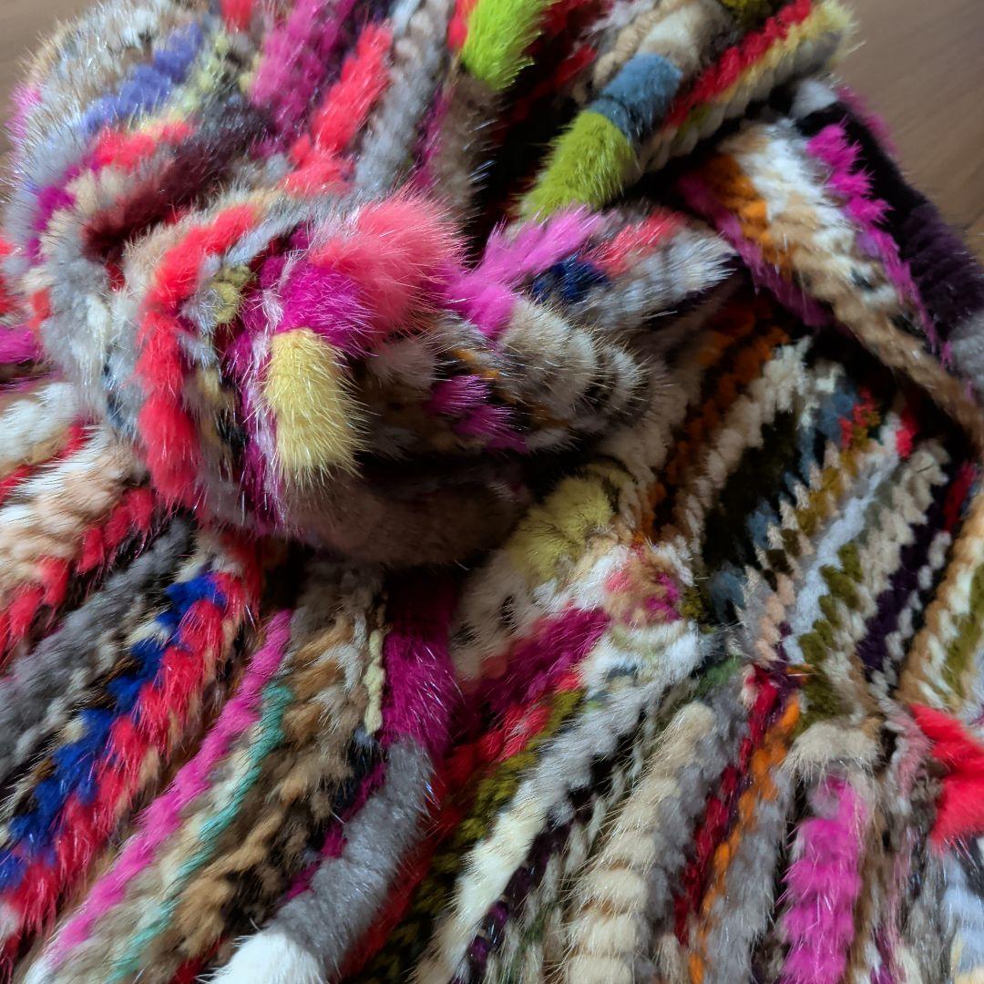 マフラー　ミンク　毛皮　リアルファー　編み込み　リボン　カラフル