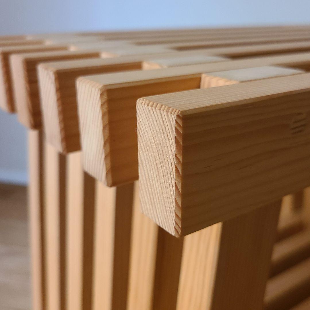 木製スラットデザインテーブル　格子　日本製　職人　サイドテーブル　花台　スツール