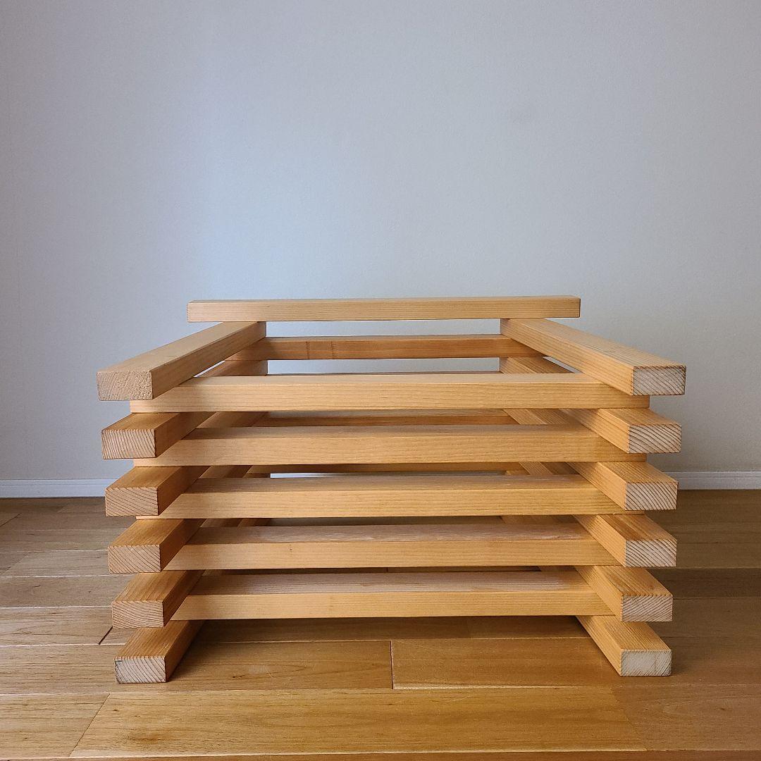 木製スラットデザインテーブル　格子　日本製　職人　サイドテーブル　花台　スツール