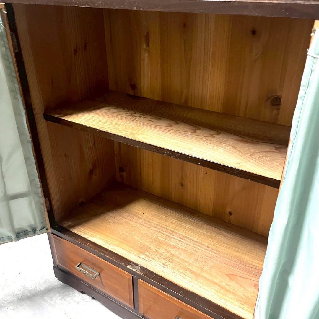 古家具 昭和レトロ アンティーク 木製ガラス扉収納棚