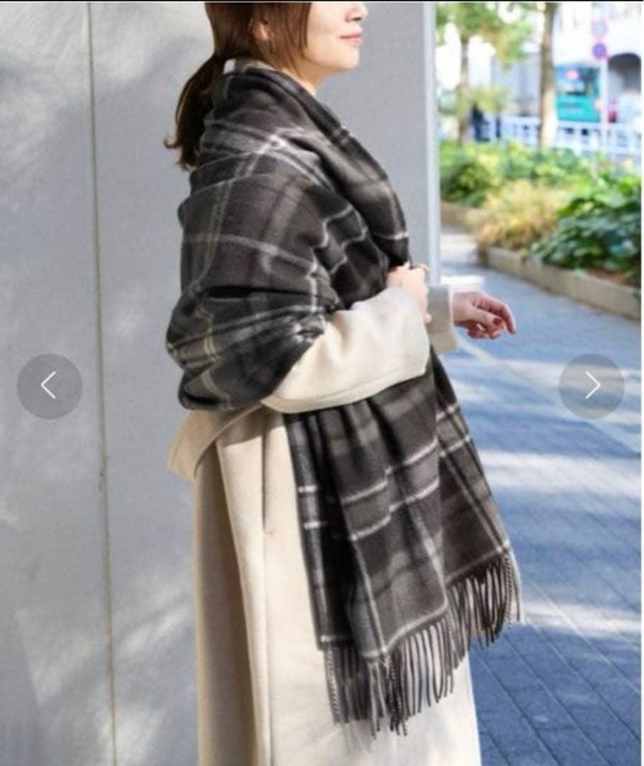本日削除【使用2度のみ】カシミヤストール/グレーチェック