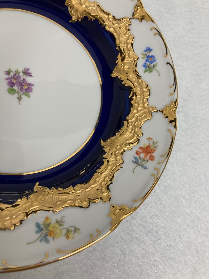 【新品未使用】Meissen 金彩×花柄 コバルト装飾皿2枚