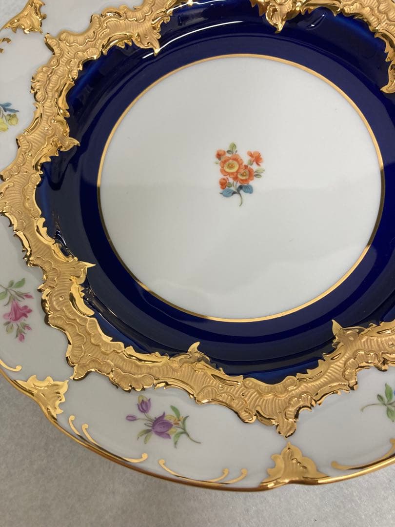 【新品未使用】Meissen 金彩×花柄 コバルト装飾皿2枚
