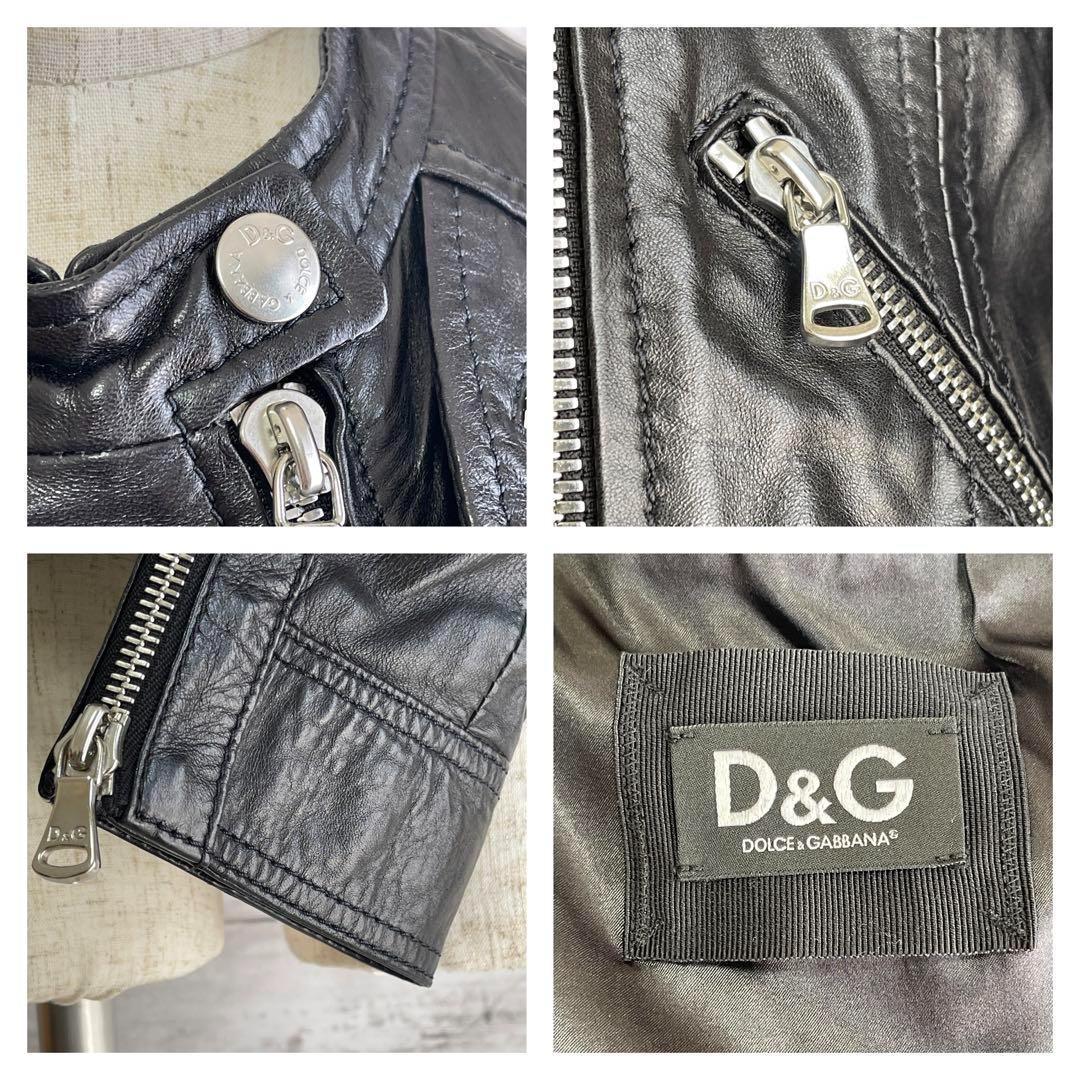 美品　D&G　ドルチェ&ガッバーナ　ダブルライダース　ジャケット　本革　黒　42
