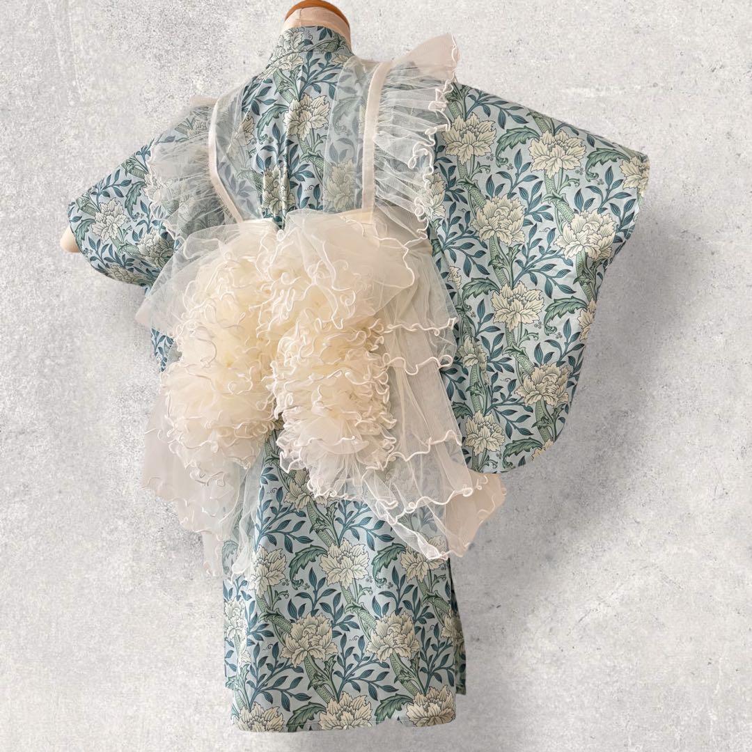 【新作】 七五三 着物 ハンドメイド ウィリアムモリス　女の子 被布 レース被布