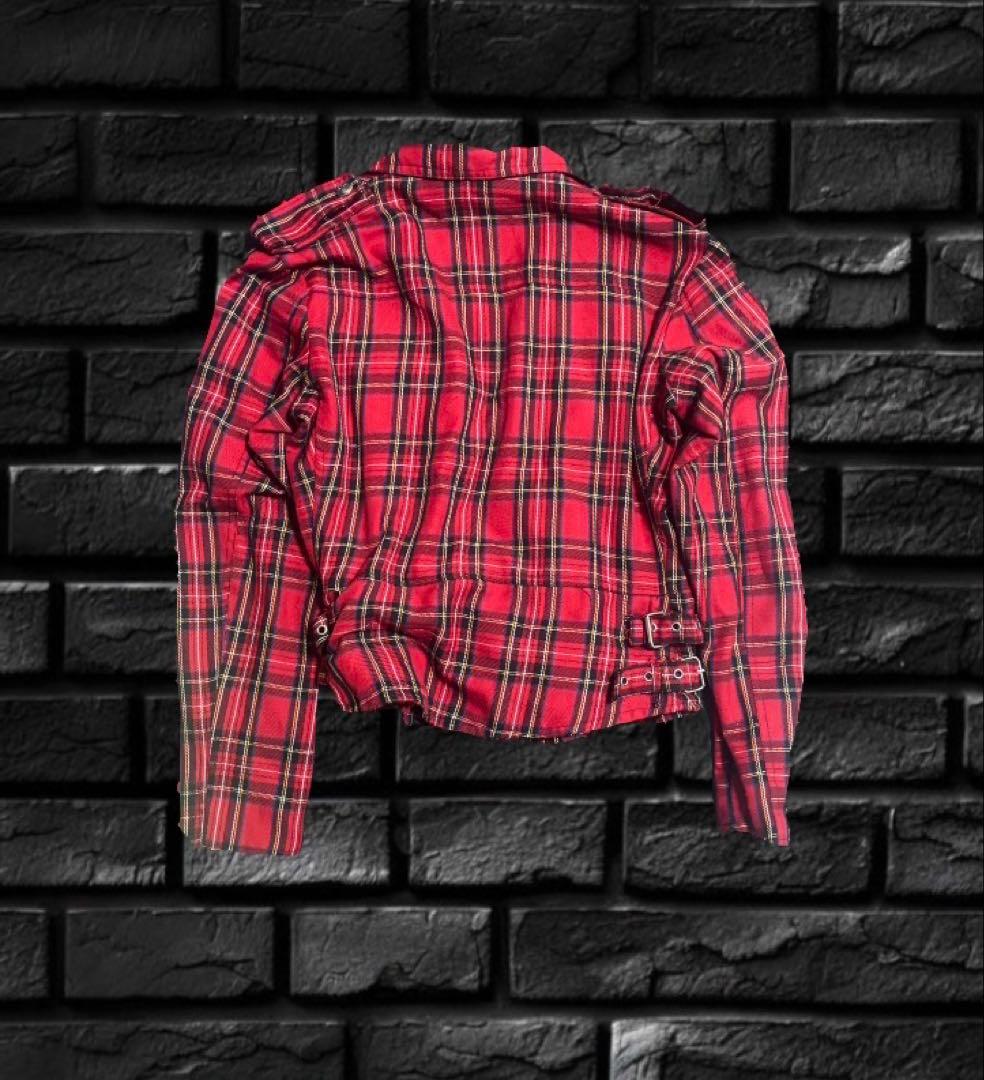 ダブルライダースジャケッ ト ，パンク 、赤黒チェック 、平成