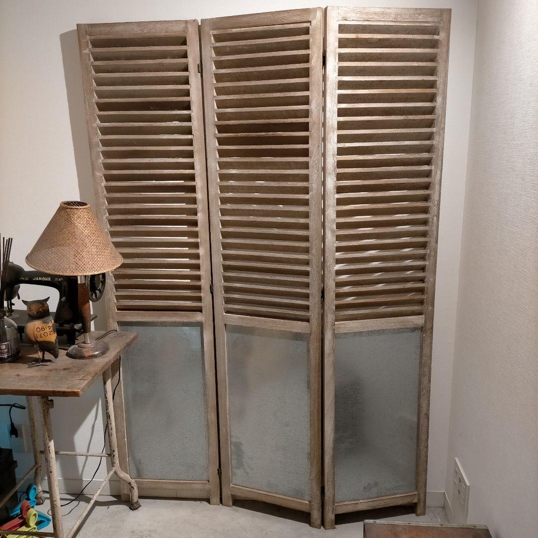 シャビー ヴィンテージテイスト 無垢材 3連 パーテーション