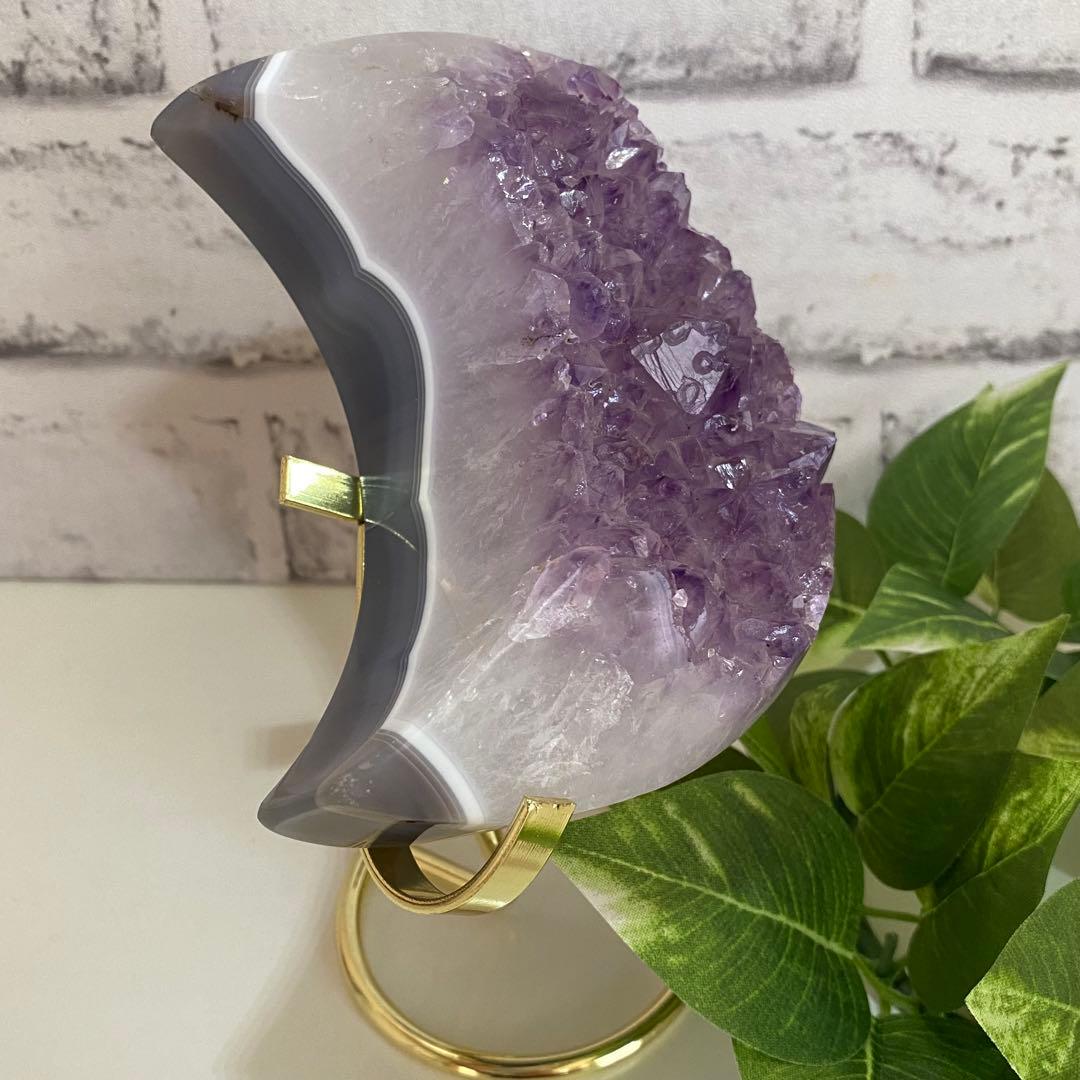 アメジスト　瑪瑙　月の置物　台座付き