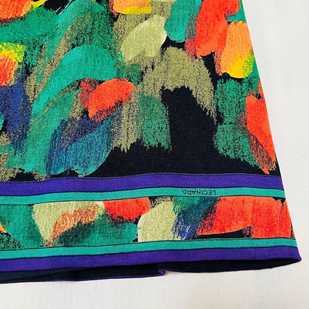 レオナール LEONARD 花柄 ウールシルクスカート ミディ丈 サイズ69