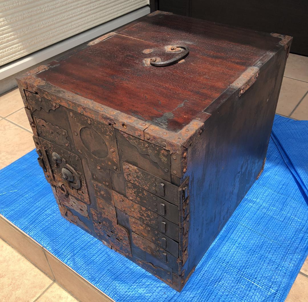 アンティーク 船箪笥 鉄金具付 木製金庫 小箪笥 明治〜大正期 古民具 #952