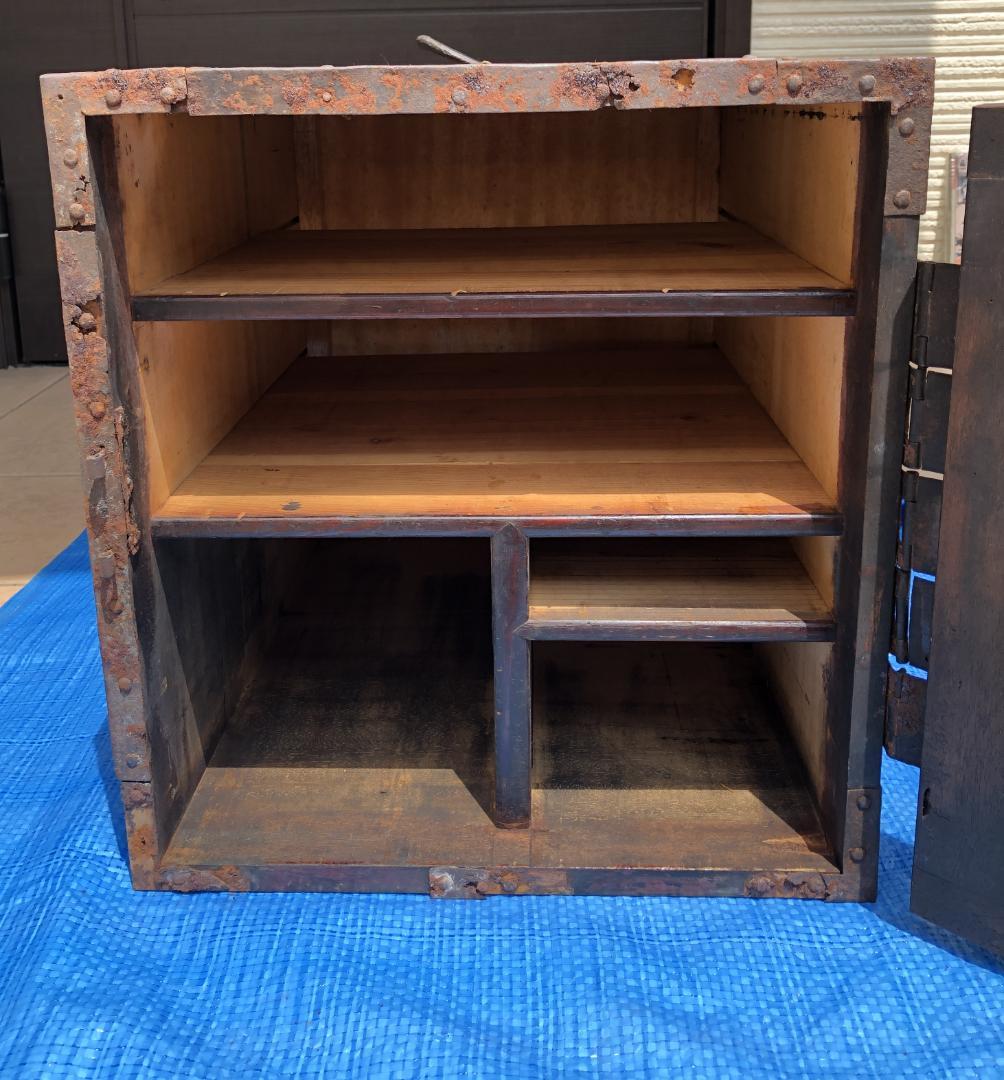 アンティーク 船箪笥 鉄金具付 木製金庫 小箪笥 明治〜大正期 古民具 #952