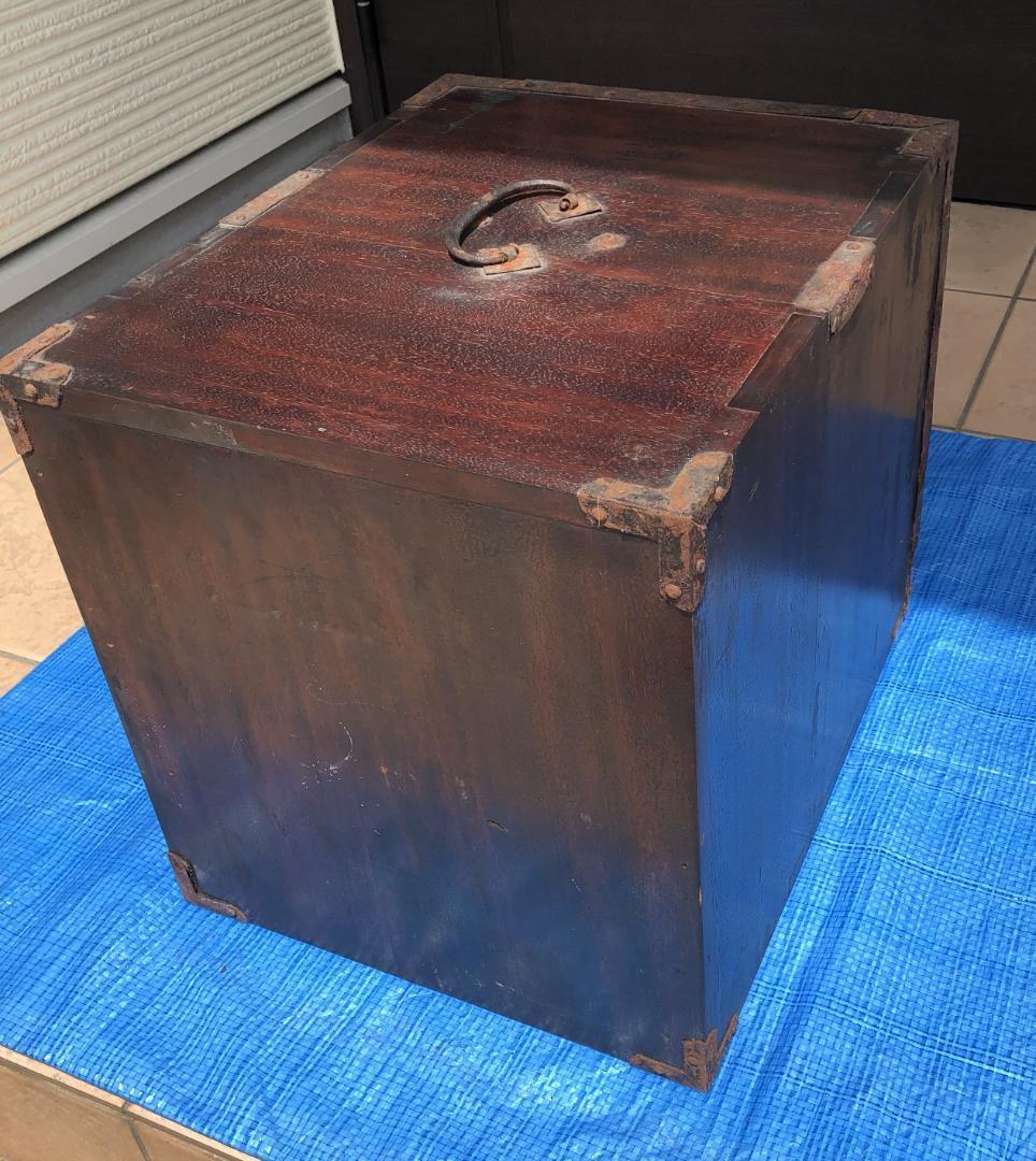アンティーク 船箪笥 鉄金具付 木製金庫 小箪笥 明治〜大正期 古民具 #952