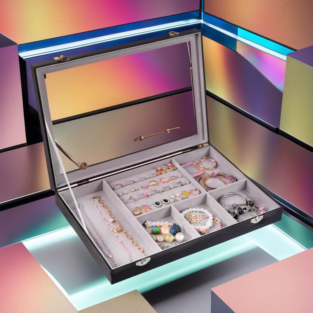 透明ガラス蓋 ジュエリーボックス 多仕切り