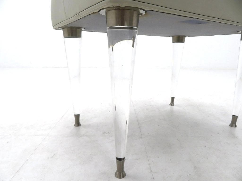 イタリア　ビンテージ　本革　レザー　アクリル　スツール　オットマン　高級　モダン