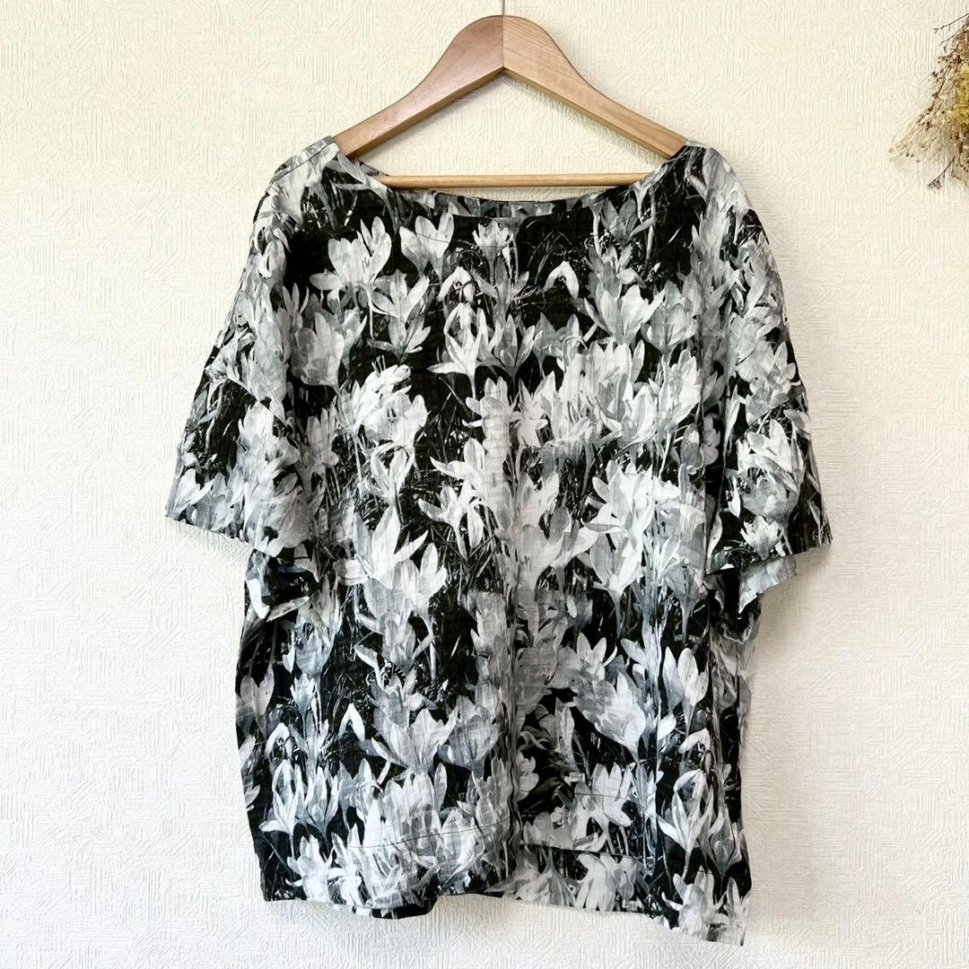 DRIES VAN NOTEN フローラル 絵画風 モノトーンジャガードブラウス