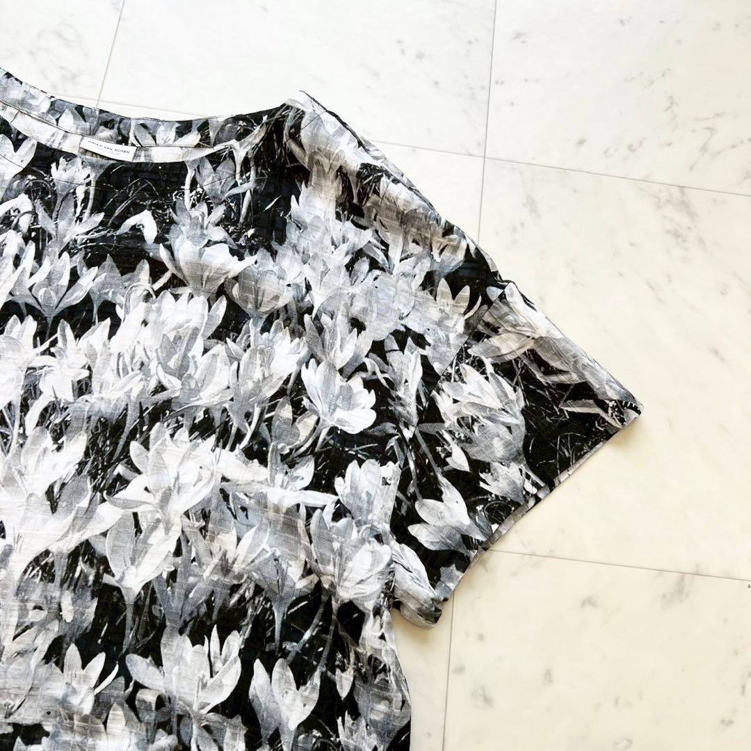 DRIES VAN NOTEN フローラル 絵画風 モノトーンジャガードブラウス