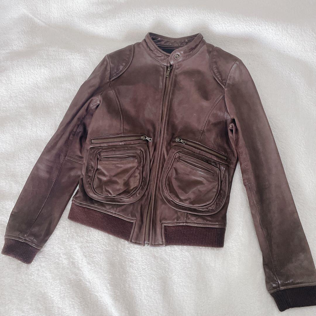 ヒステリックグラマー　レザージャケット　総柄　ヒスガール　シングル　山羊革