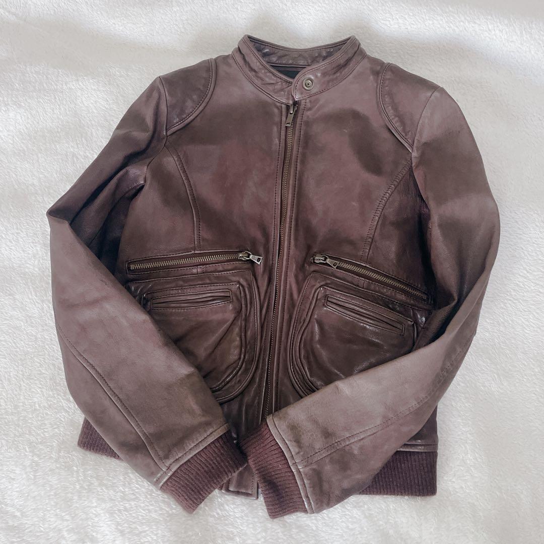 ヒステリックグラマー　レザージャケット　総柄　ヒスガール　シングル　山羊革