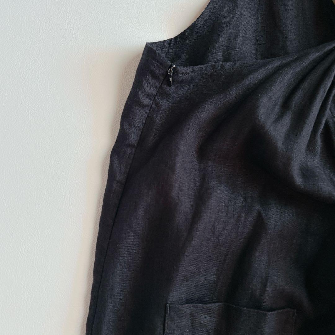 YARRA ヤラ ⿻ バックシャン リネン サロペット 黒 ルーズ 麻 ゆったり
