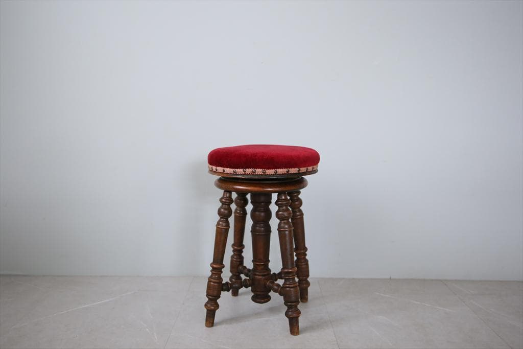 フランスアンティーク古木ピアノスツール/木製チェア/演奏用回転イス(92-150