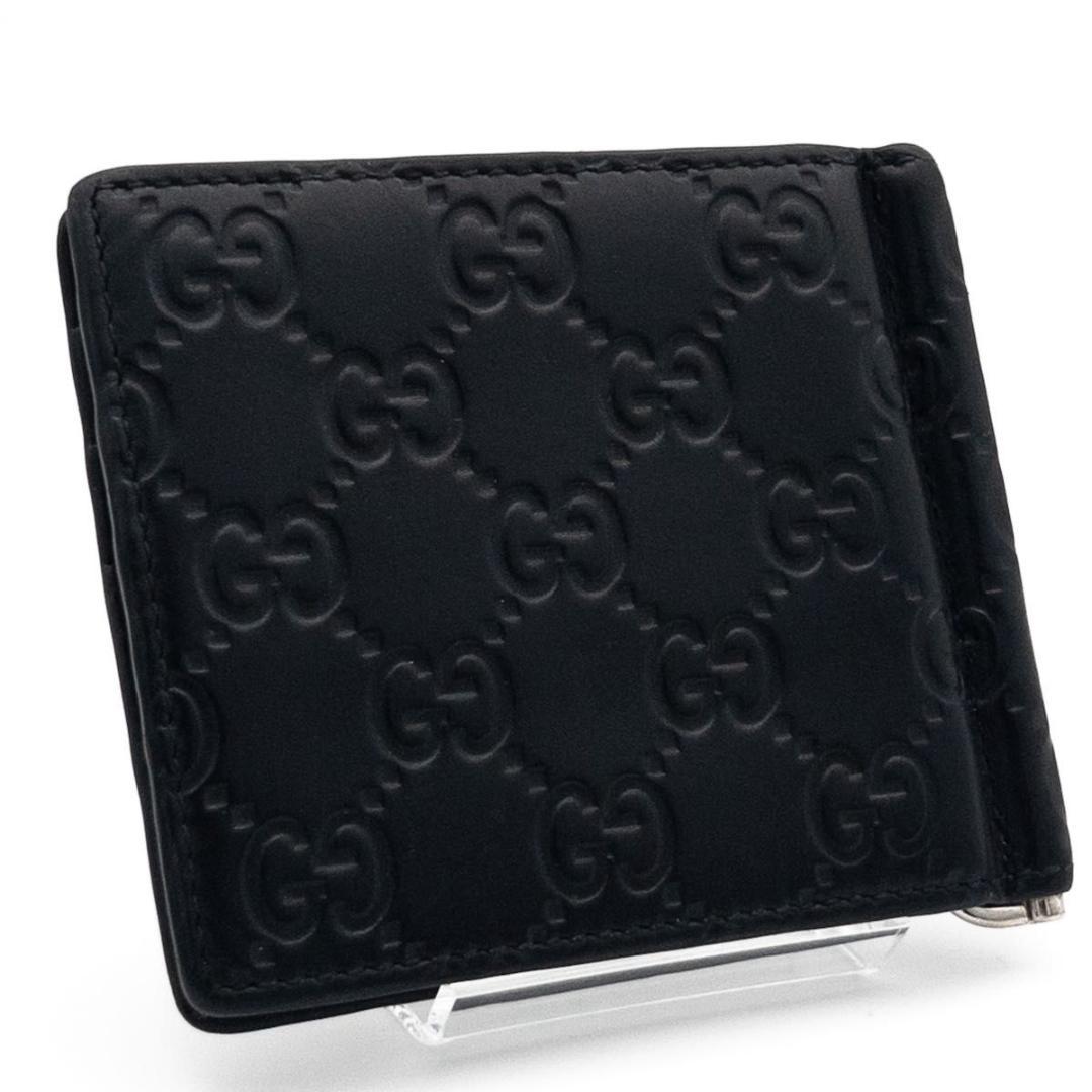 【極美品】GUCCI シマ　マネークリップ　黒　レザー
