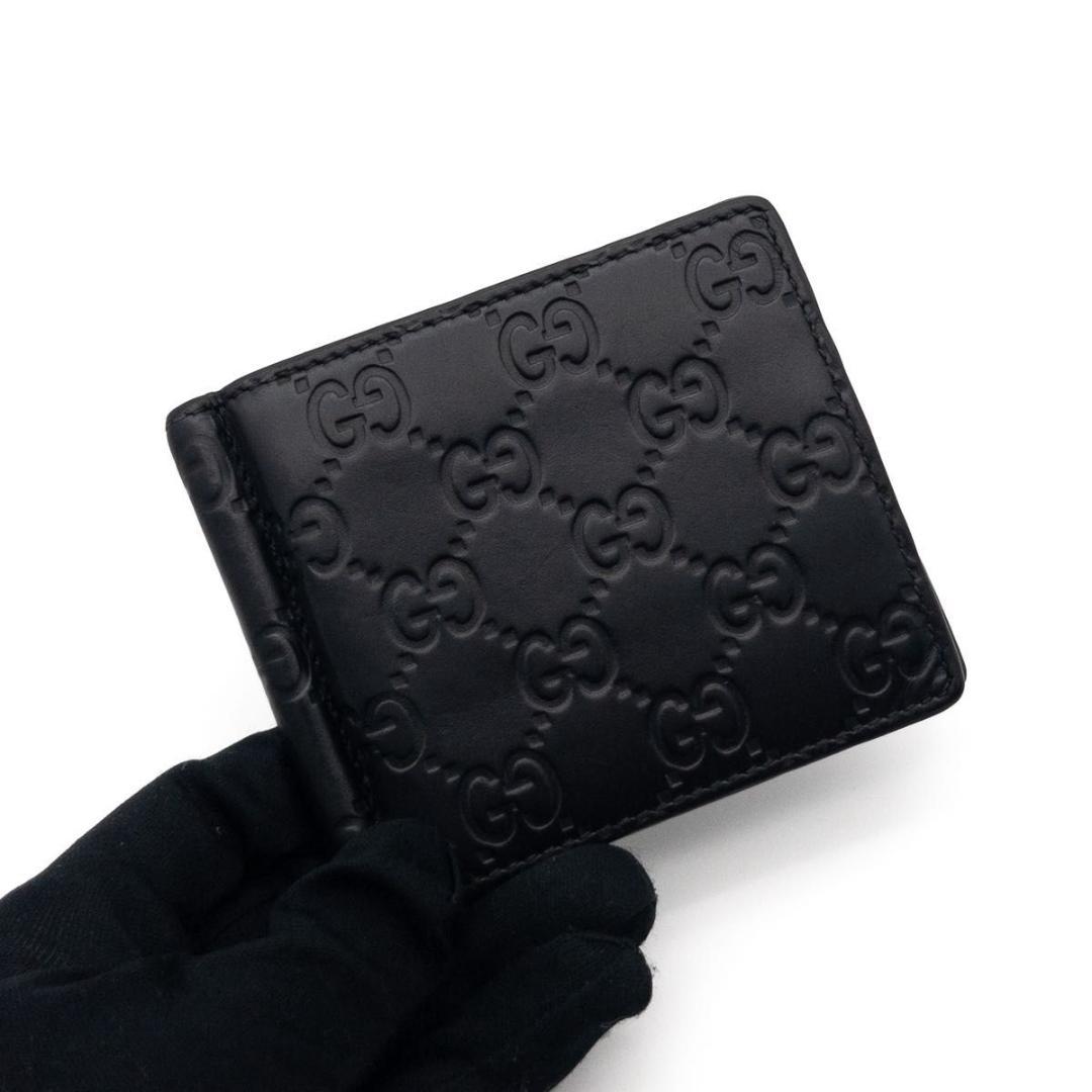 【極美品】GUCCI シマ　マネークリップ　黒　レザー
