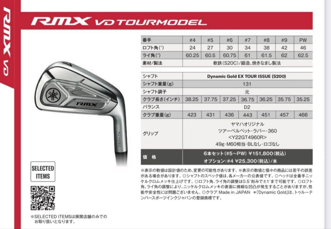 YAMAHA RMX VD TOURMODEL アイアン 6本 #5〜9i.PW