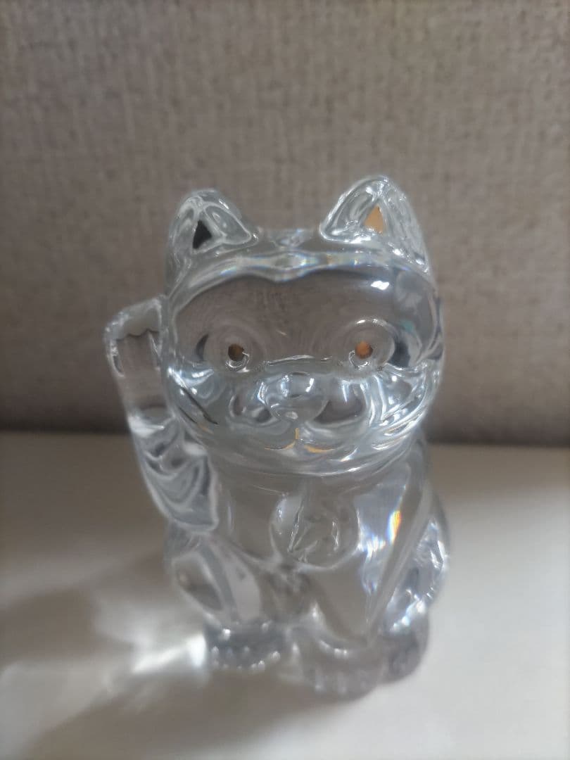 バカラ　クリスタルガラス 招き猫 置物 約10cm　専用箱付き
