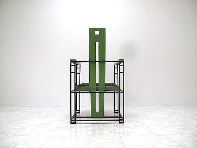 希少品　ポストモダン　アイアンフレームチェア/グリーン　幾何学チェア/モダン