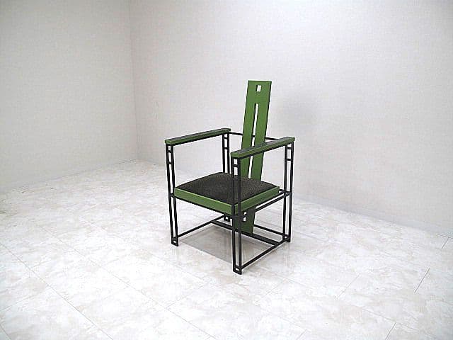 希少品　ポストモダン　アイアンフレームチェア/グリーン　幾何学チェア/モダン