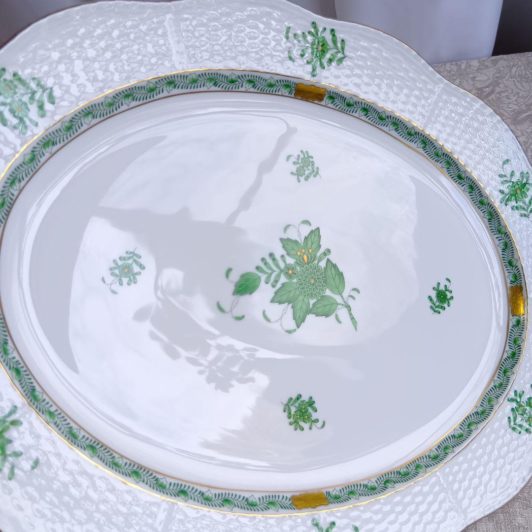 ヘレンド HEREND アポニーグリーン オーバルプレート 大皿 37cm