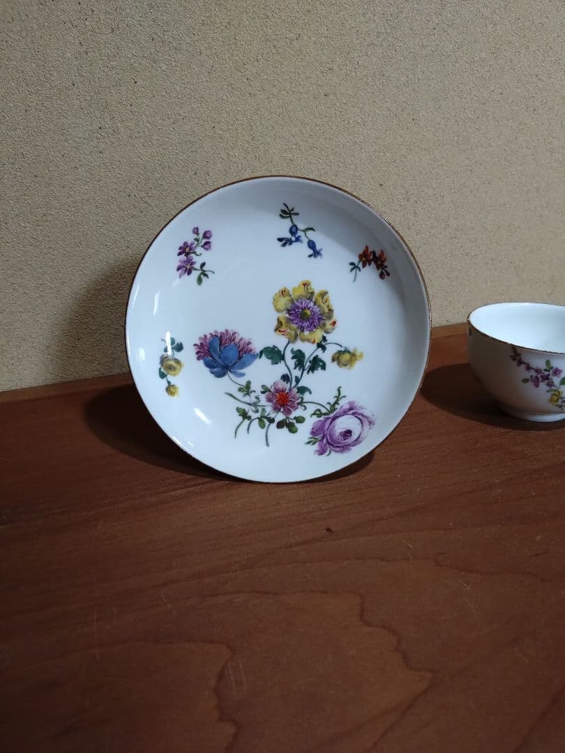 18世紀 オールドマイセン 色絵 花紋 カップ＆ソーサー 音色抜群