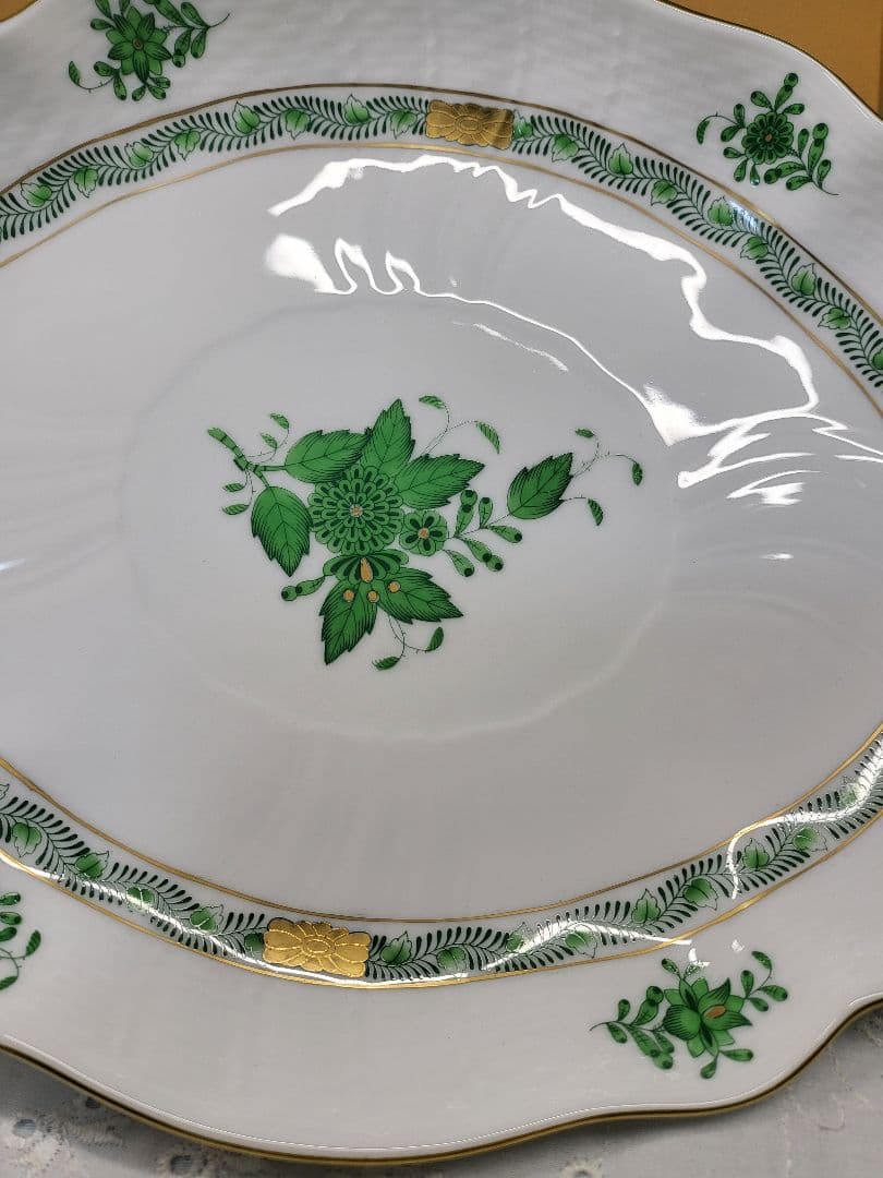 未使用✨ヘレンド アポニー グリーン オーバルプレート 大皿 楕円形 箱付き②