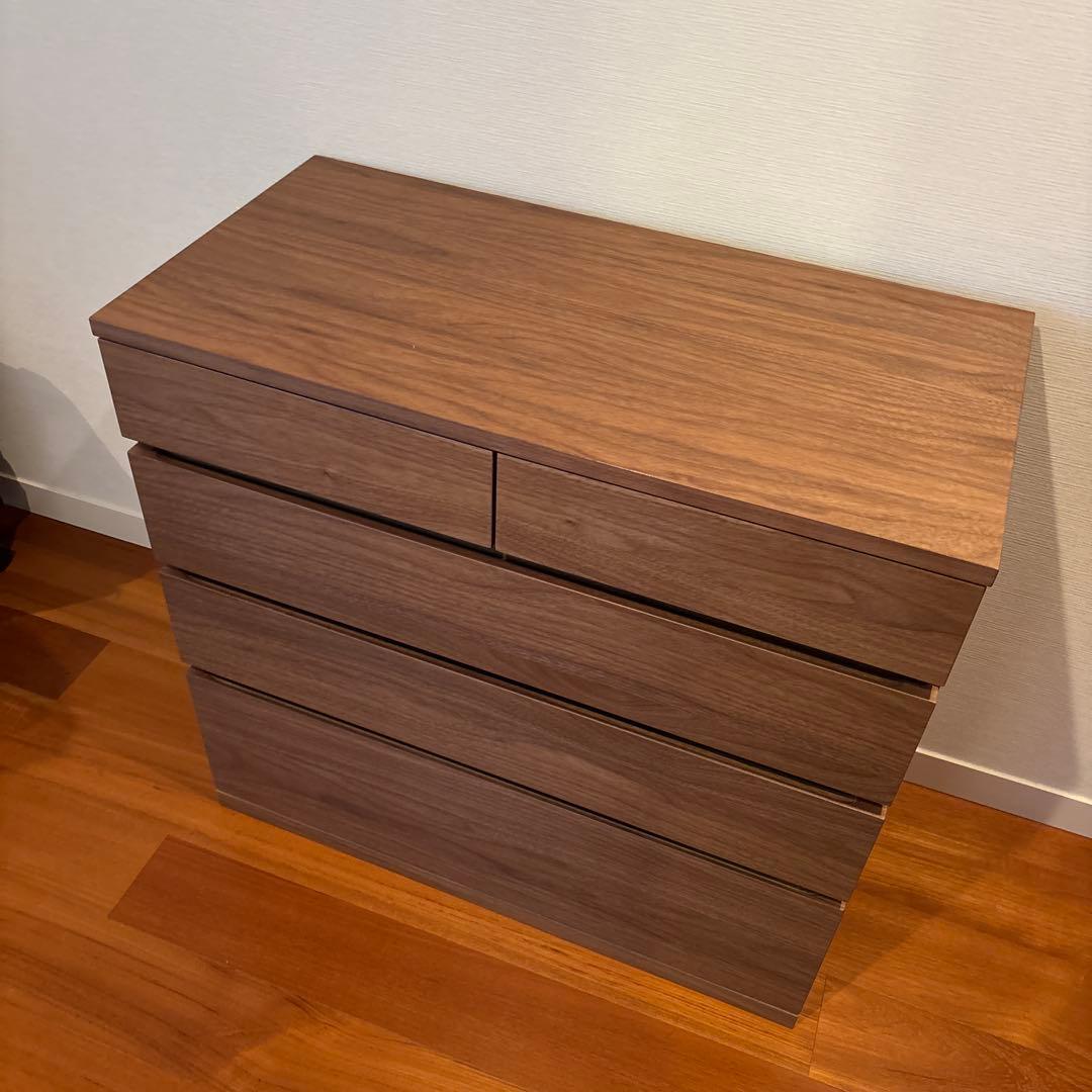 【美品】無印 木製チェスト４段　ウォールナット材突板 タンス 洋服
