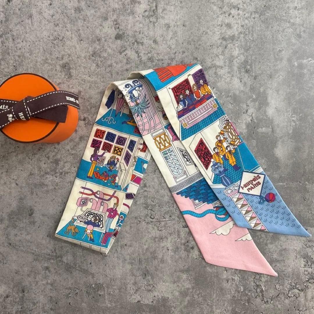 エルメス　ツイリー　メゾンデカレ　ブルー　ピンク　スカーフ