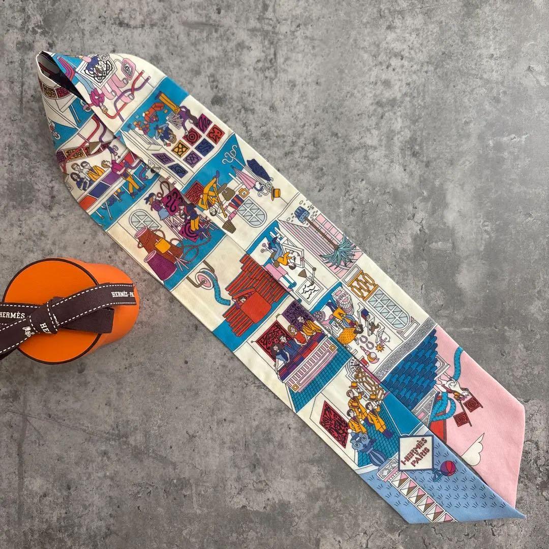 エルメス　ツイリー　メゾンデカレ　ブルー　ピンク　スカーフ